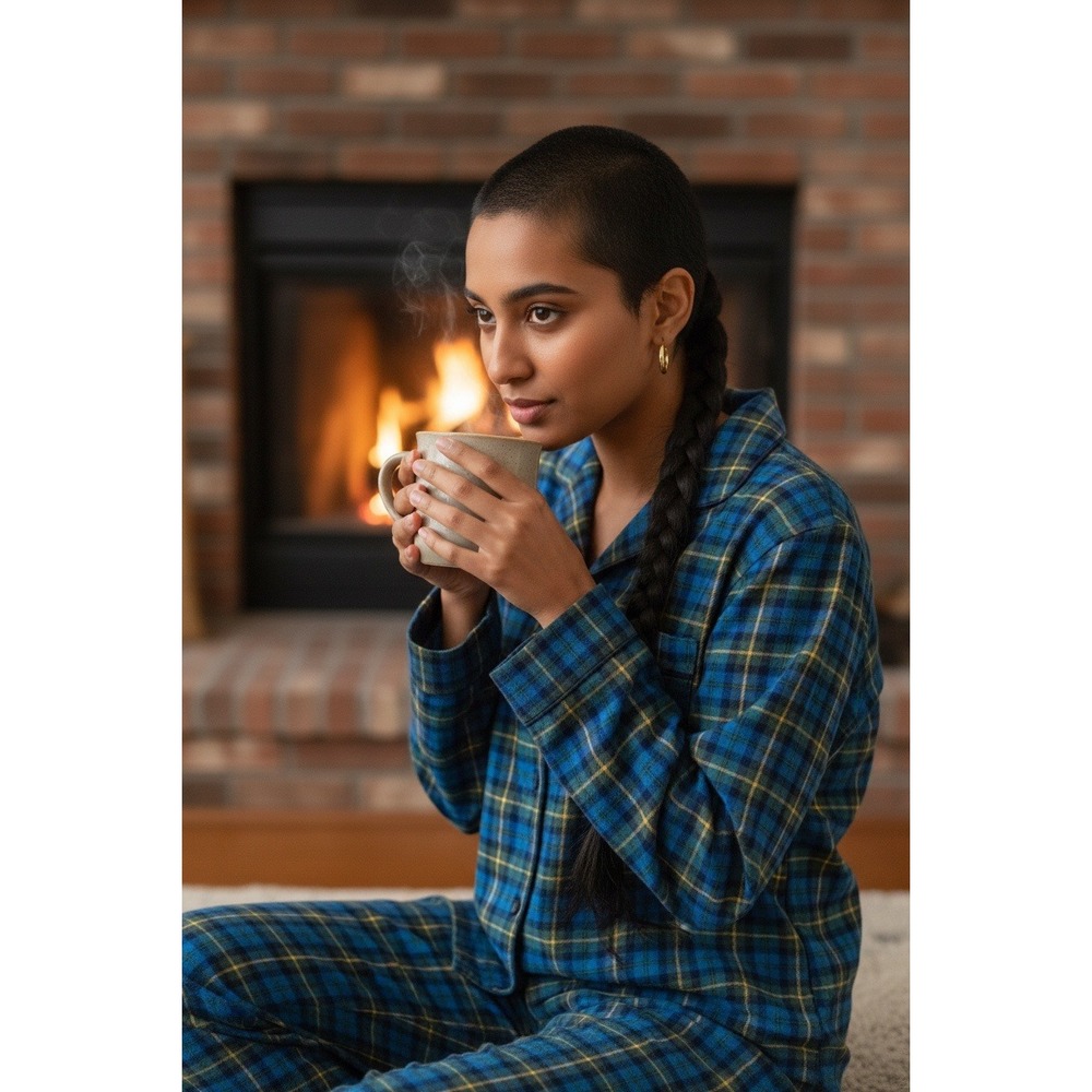 Cottagecore Lands End Flannel‎ Pajamas  Blue Plaid Sz Med cozy UNISEX